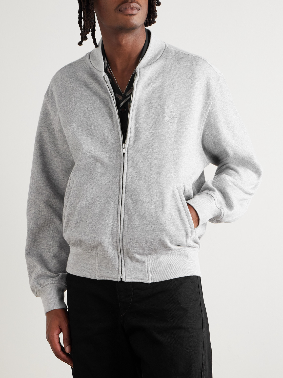Isabel Marant Logo-embroidered Organic Cotton-blend Jersey Zip-up Sweatshirt In Gray