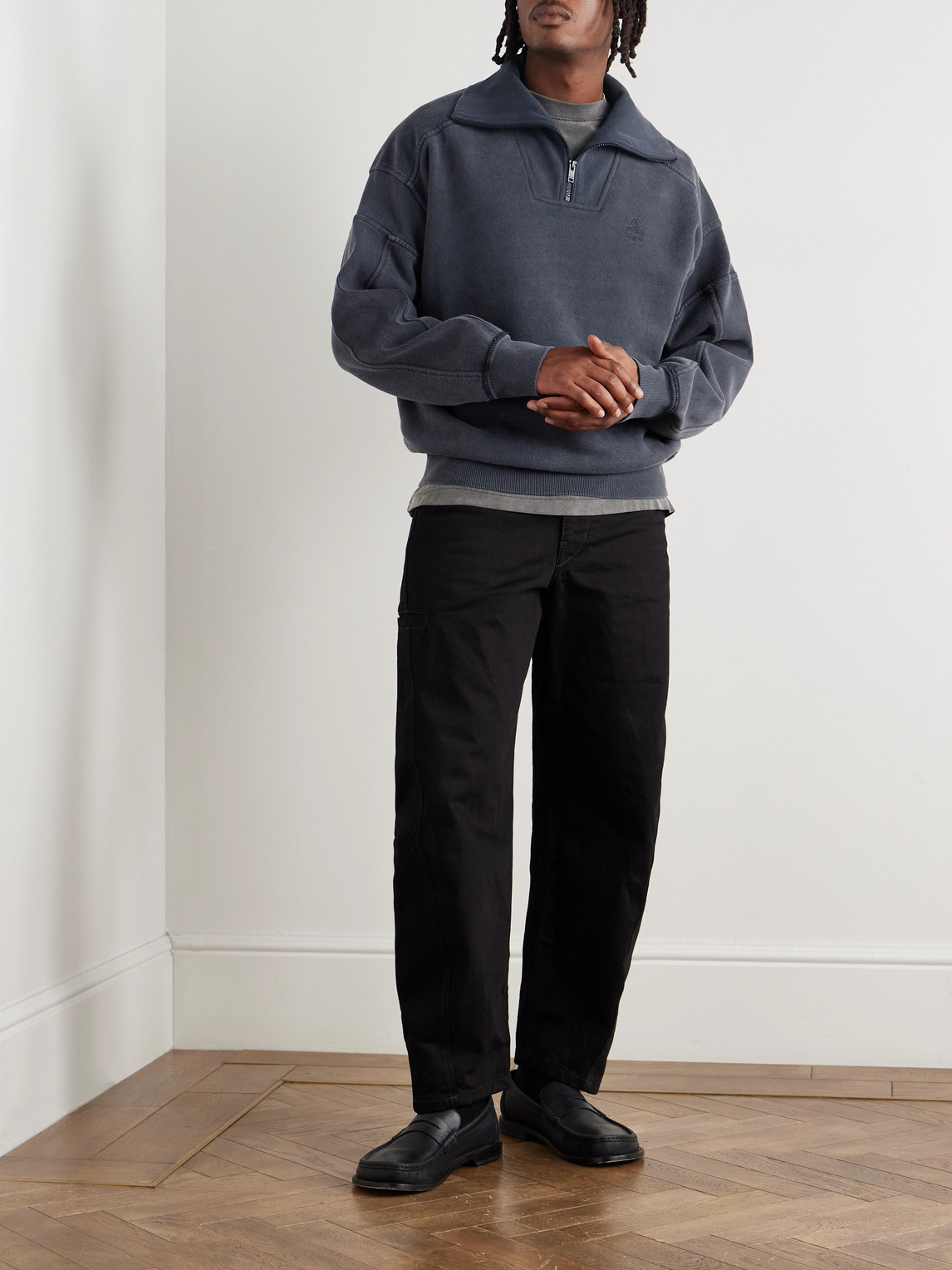 Isabel Marant Malone Cotton-jersey Half-zip Sweatshirt In Black