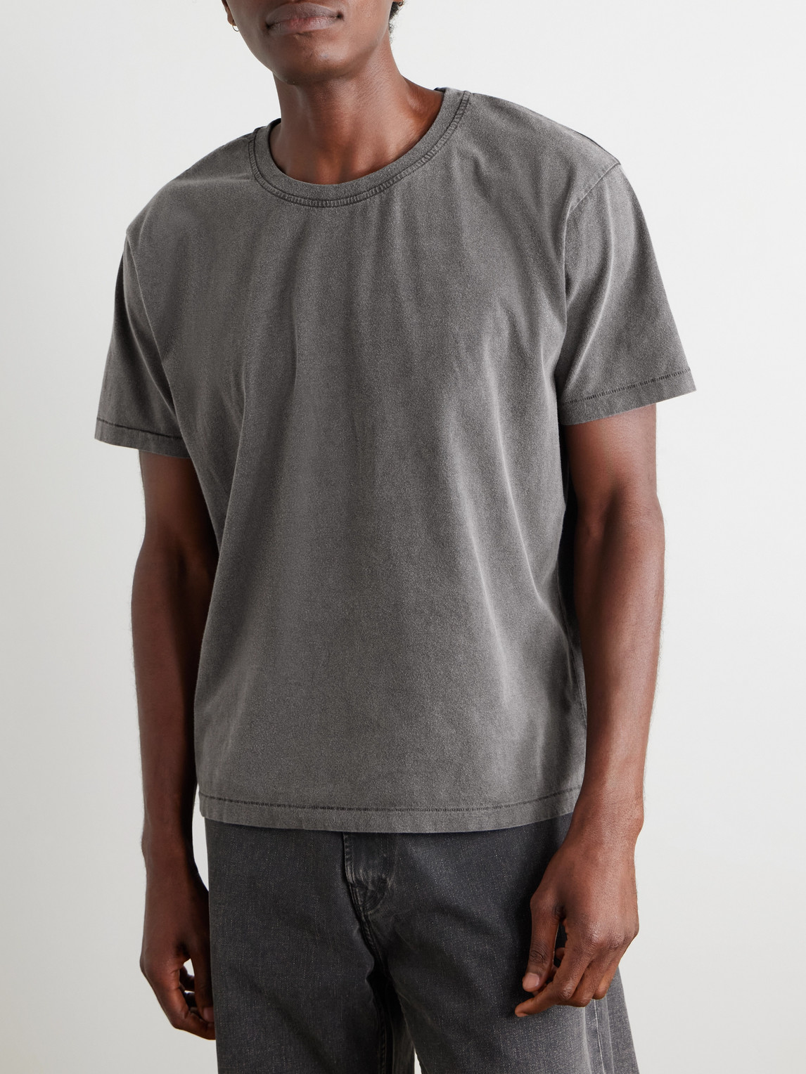 Mfpen New Garment-dyed Brushed Organic Cotton-jersey T-shirt In Gray