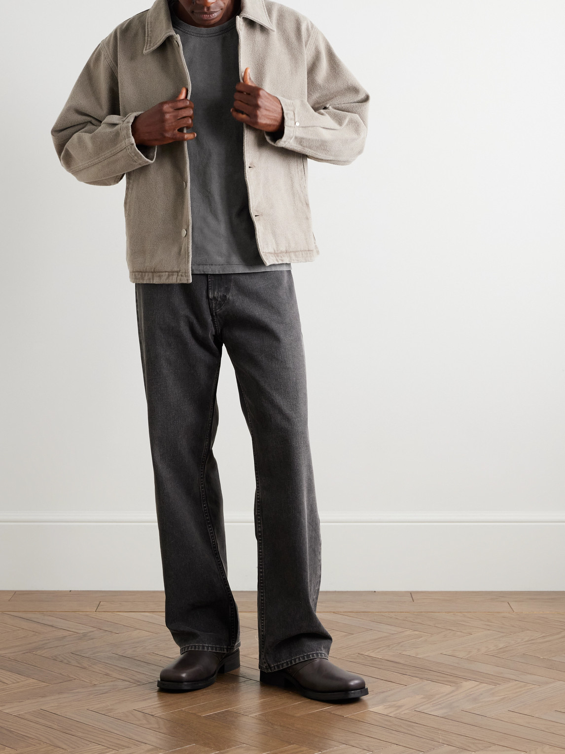 Mfpen New Garment-dyed Brushed Organic Cotton-jersey T-shirt In Gray