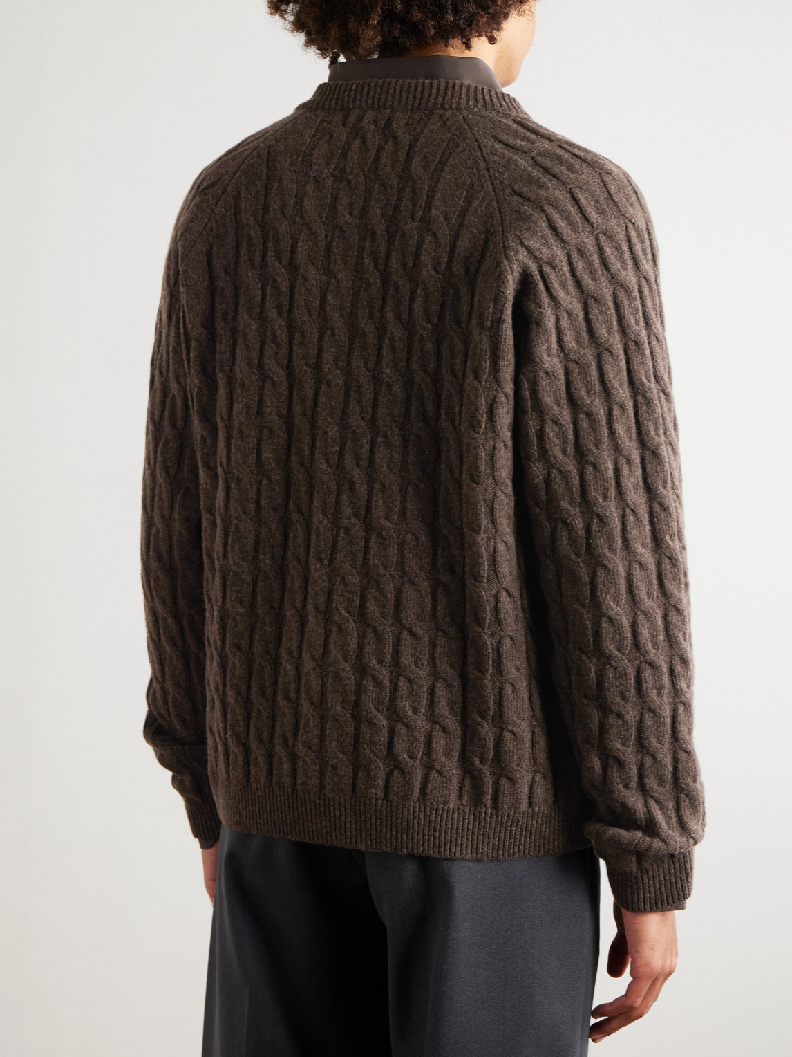 Mfpen Editor Cable-knit Wool Zip-up Cardigan In Brown