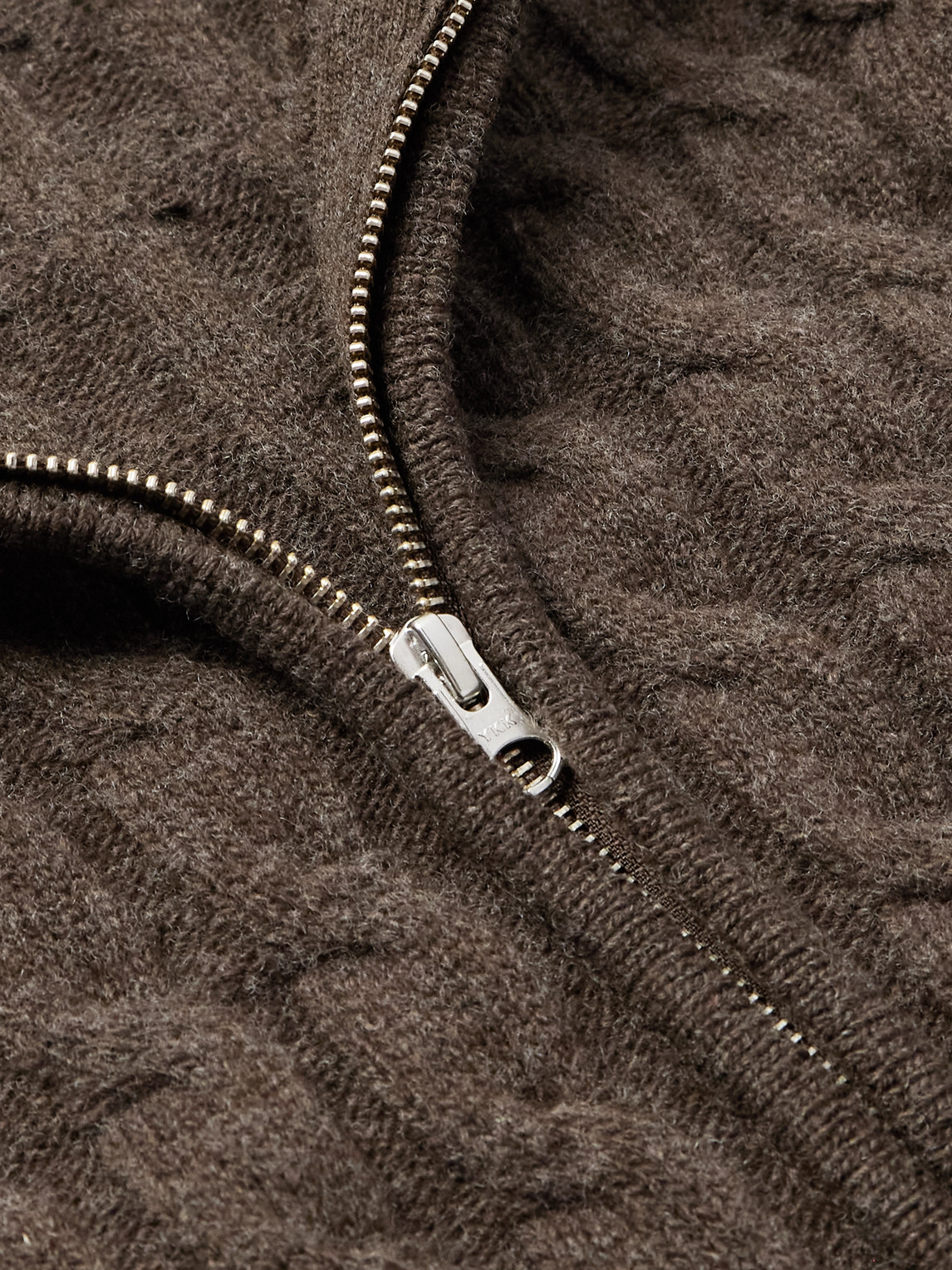 Mfpen Editor Cable-knit Wool Zip-up Cardigan In Brown