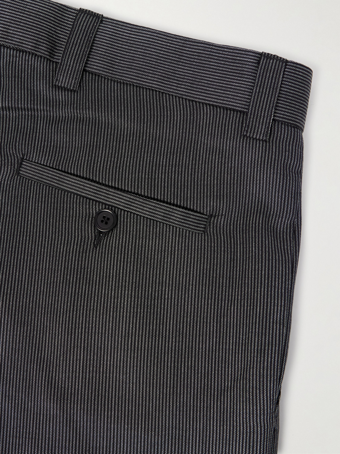 Mfpen Straight-leg Pleated Striped Wool And Silk-blend Trousers In Gray