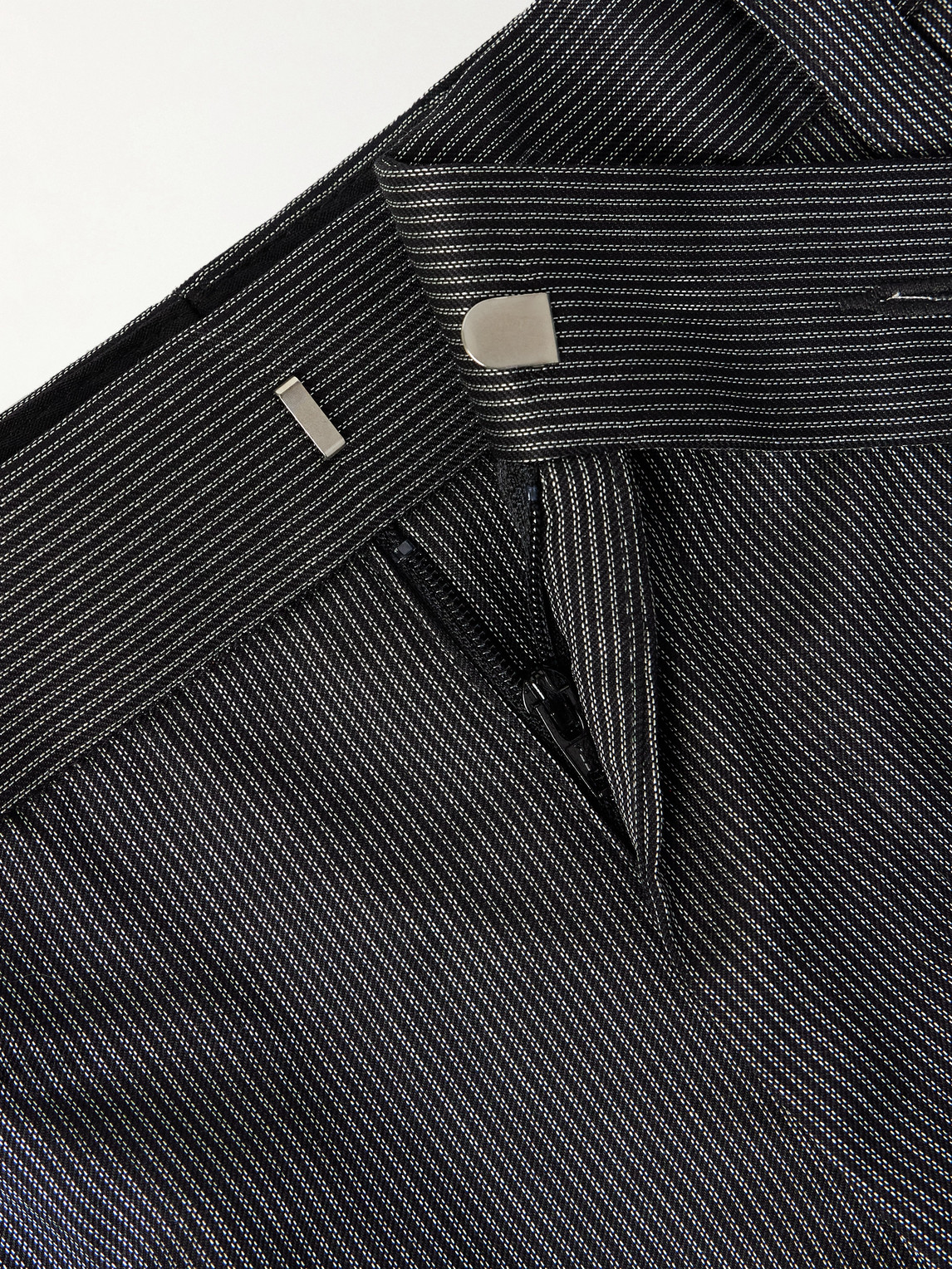 Mfpen Straight-leg Pleated Striped Wool And Silk-blend Trousers In Gray