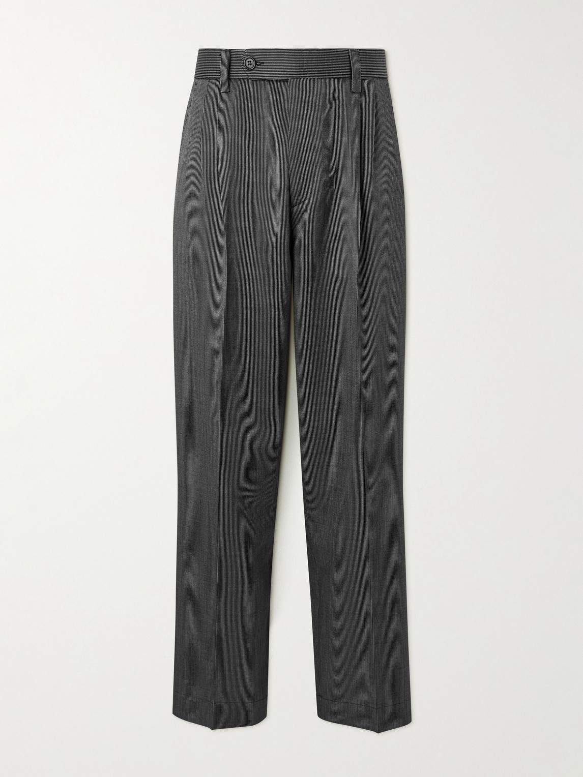 mfpen Straight-Leg Pleated Striped Wool and Silk-Blend Trousers - Men