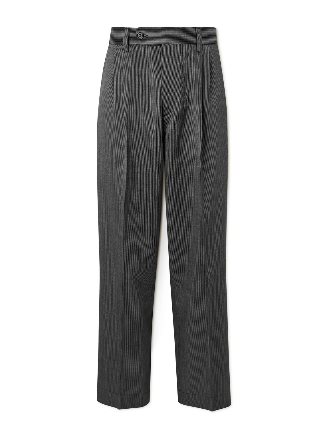 Mfpen Straight-leg Pleated Striped Wool And Silk-blend Trousers In Gray