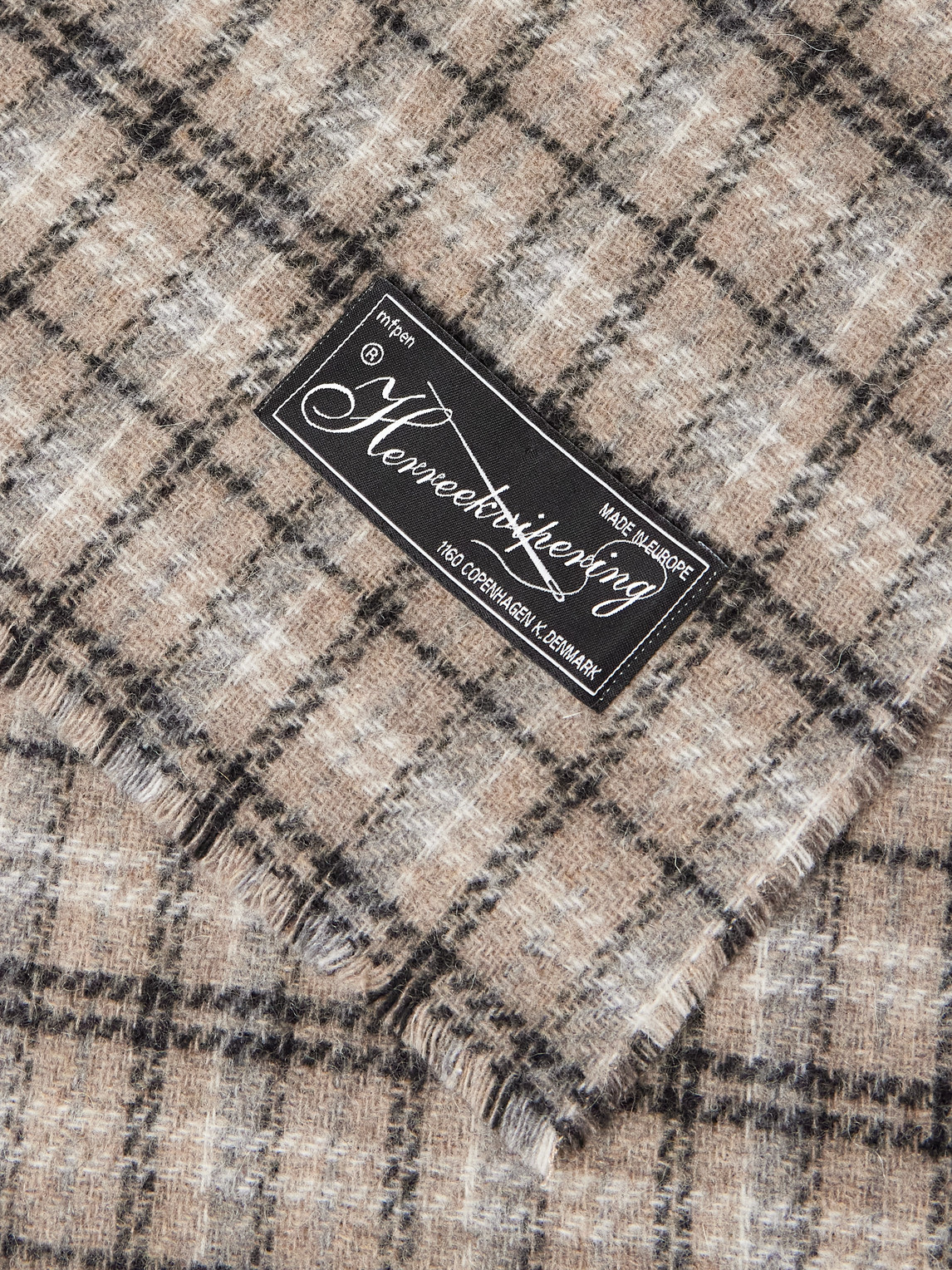 Mfpen Appliquéd Checked Double-faced Wool-blend Scarf In Brown