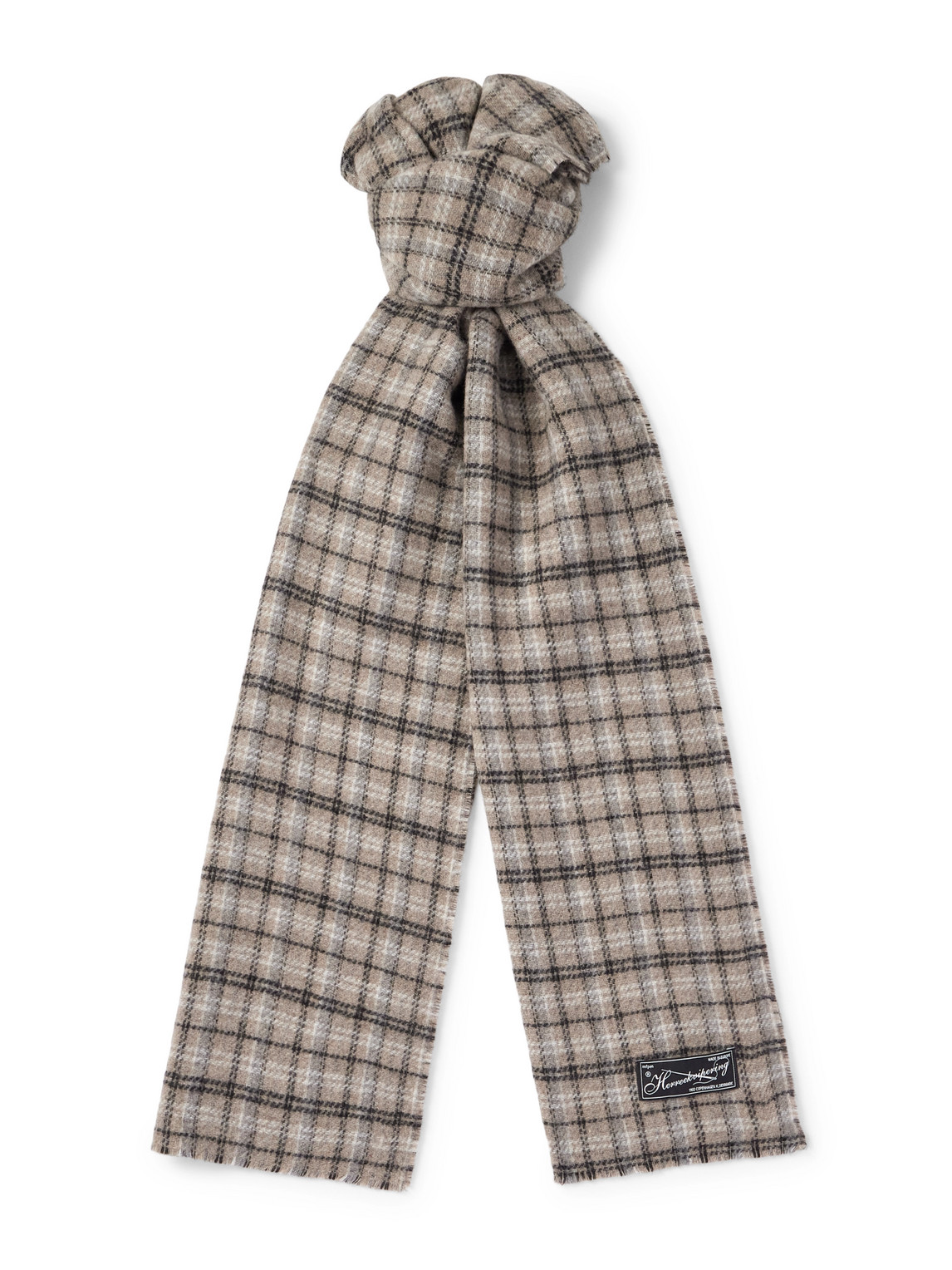 Mfpen Appliquéd Checked Double-faced Wool-blend Scarf In Brown