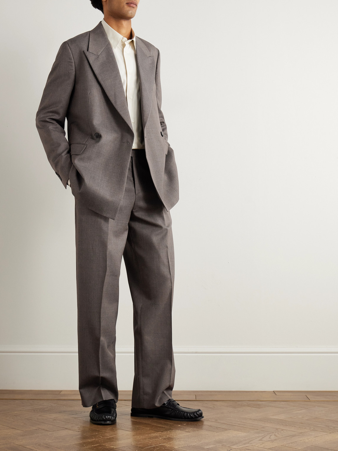 Mfpen Double-breasted Wool-twill Suit Jacket In Gray