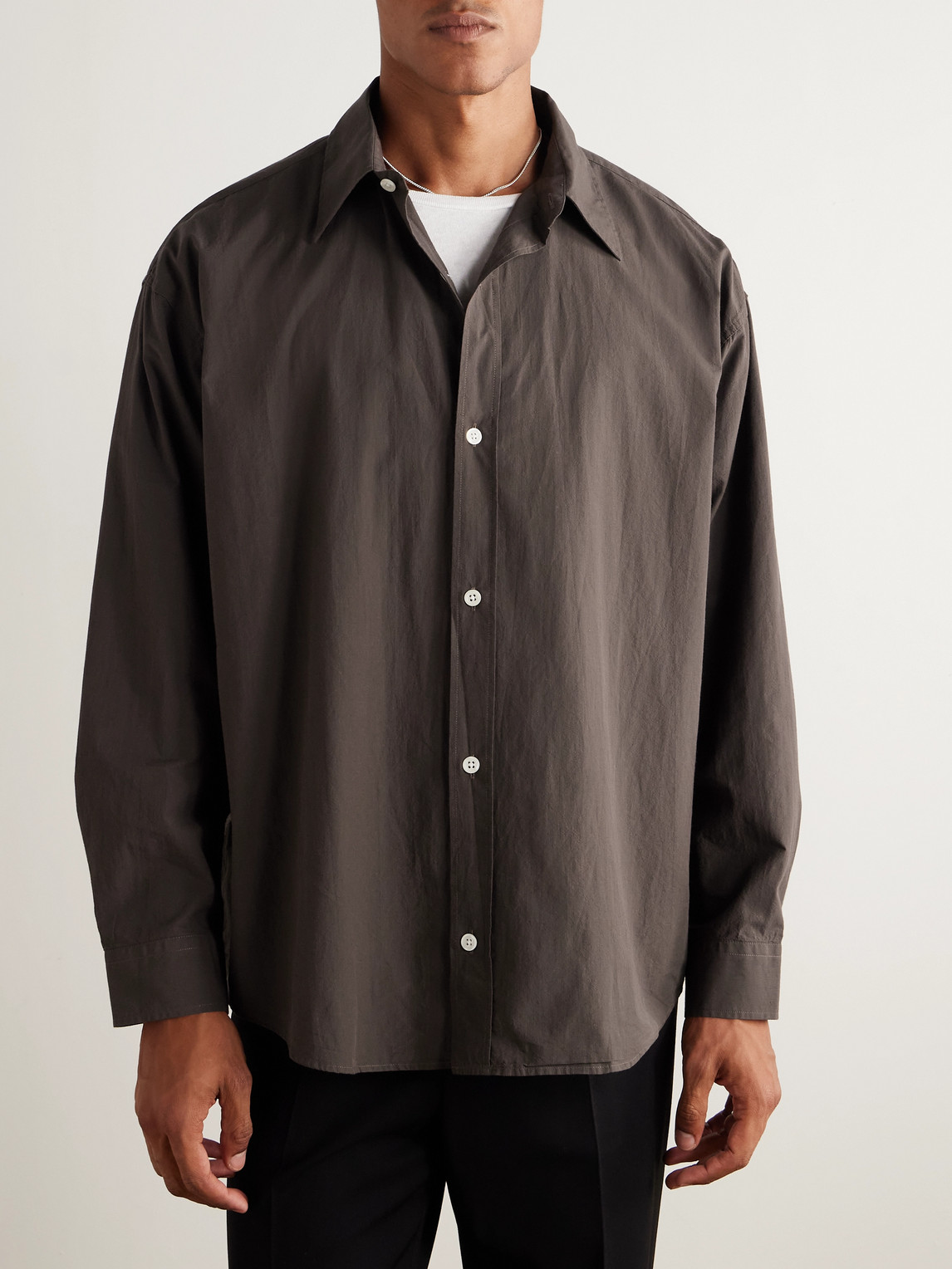 Mfpen Oversized Micro Structure Shirt In Brown
