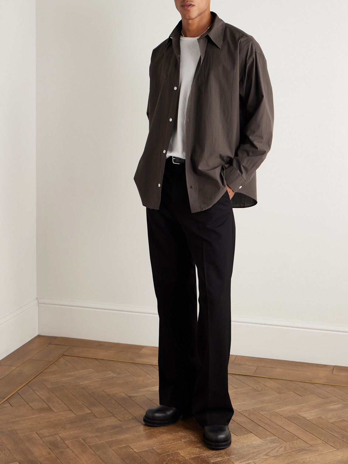 Mfpen Oversized Micro Structure Shirt In Brown