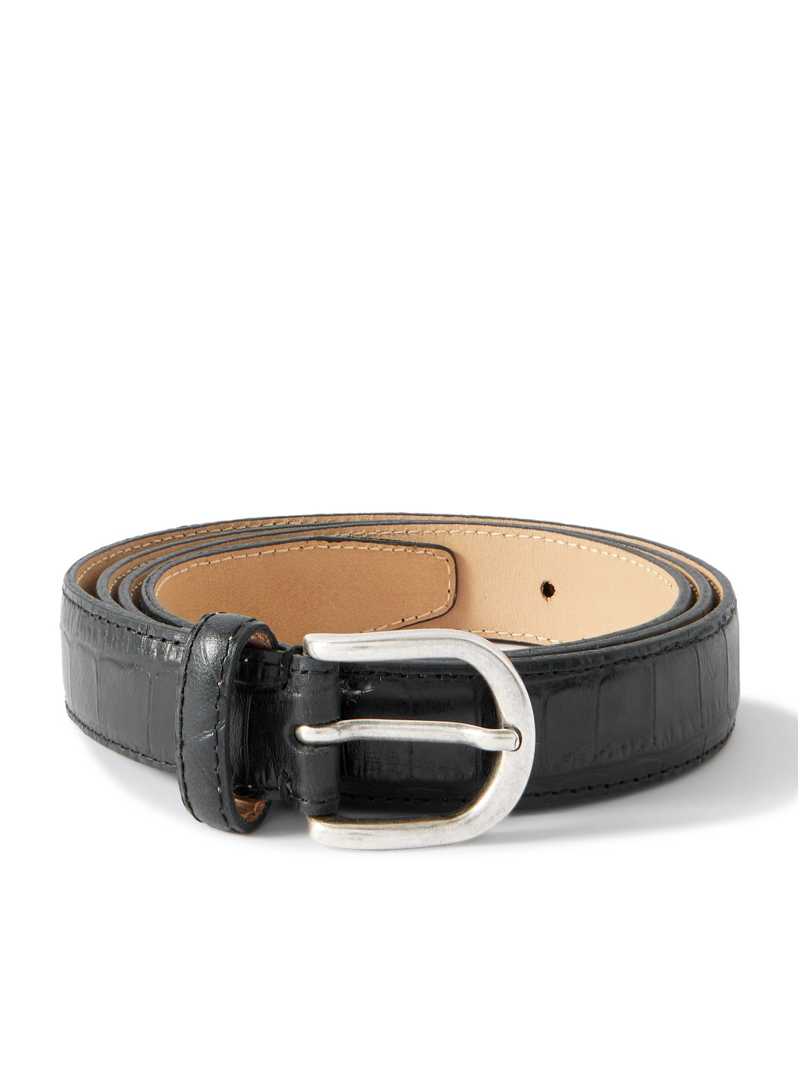 Mfpen Occasion 2.5cm Croc-effect Leather Belt In Black