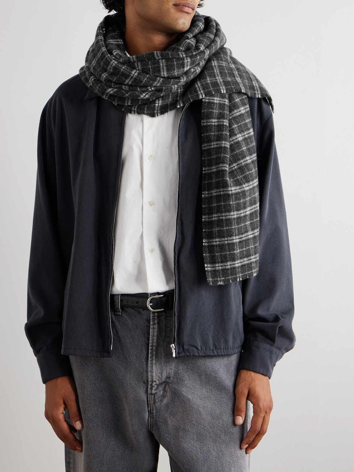 Mfpen Checked Brushed Wool Scarf In Black