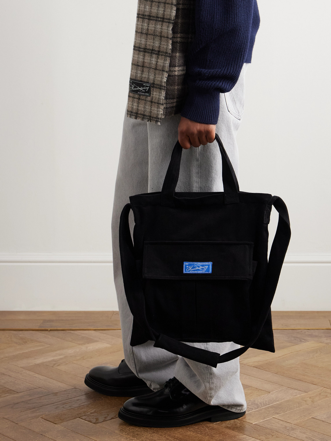 Mfpen Routine Logo-appliquéd Brushed-twill Tote Bag In Black