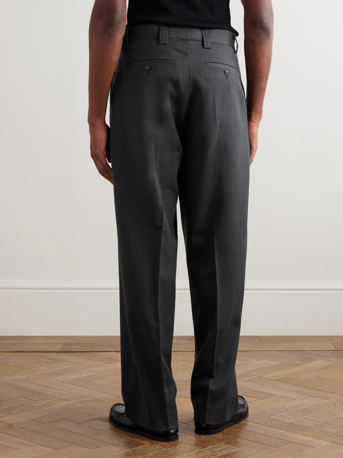 Mfpen Service Wide-leg Pleated Virgin Wool-twill Trousers In Gray