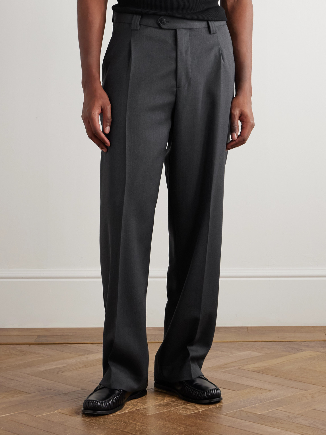 Mfpen Service Wide-leg Pleated Virgin Wool-twill Trousers In Gray
