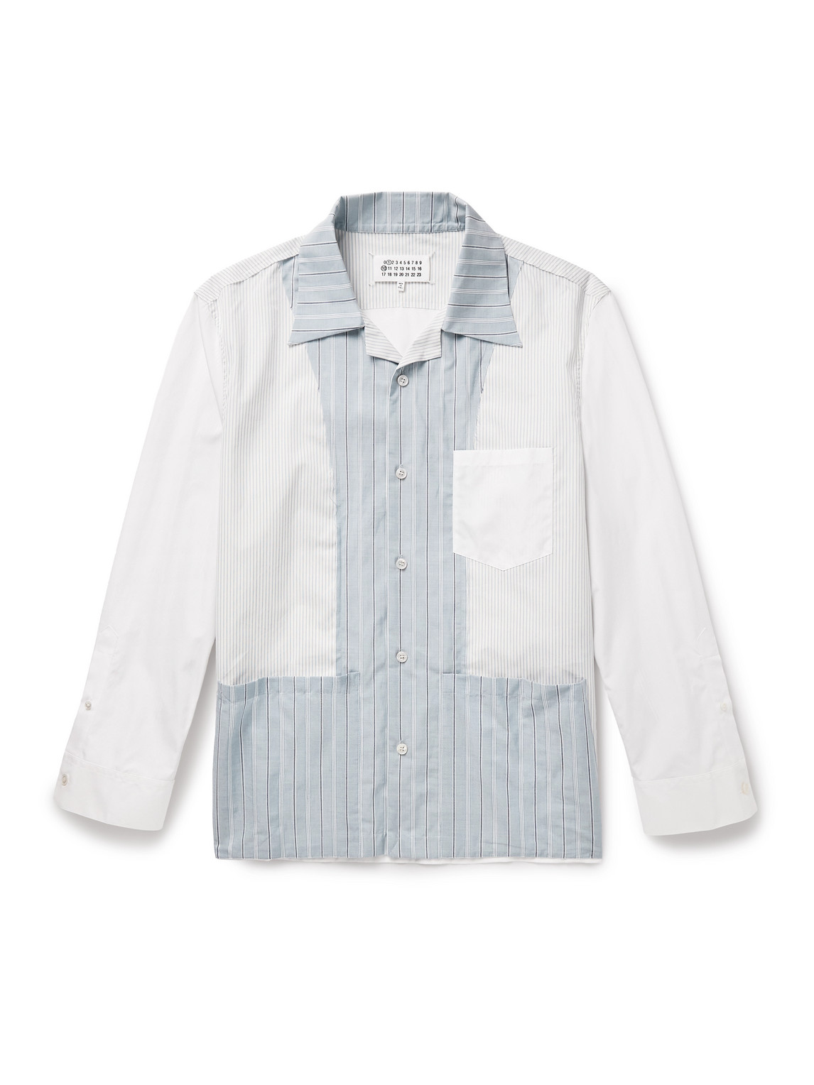 Maison Margiela Camp-collar Patchwork Striped Cotton-poplin Shirt In Blue