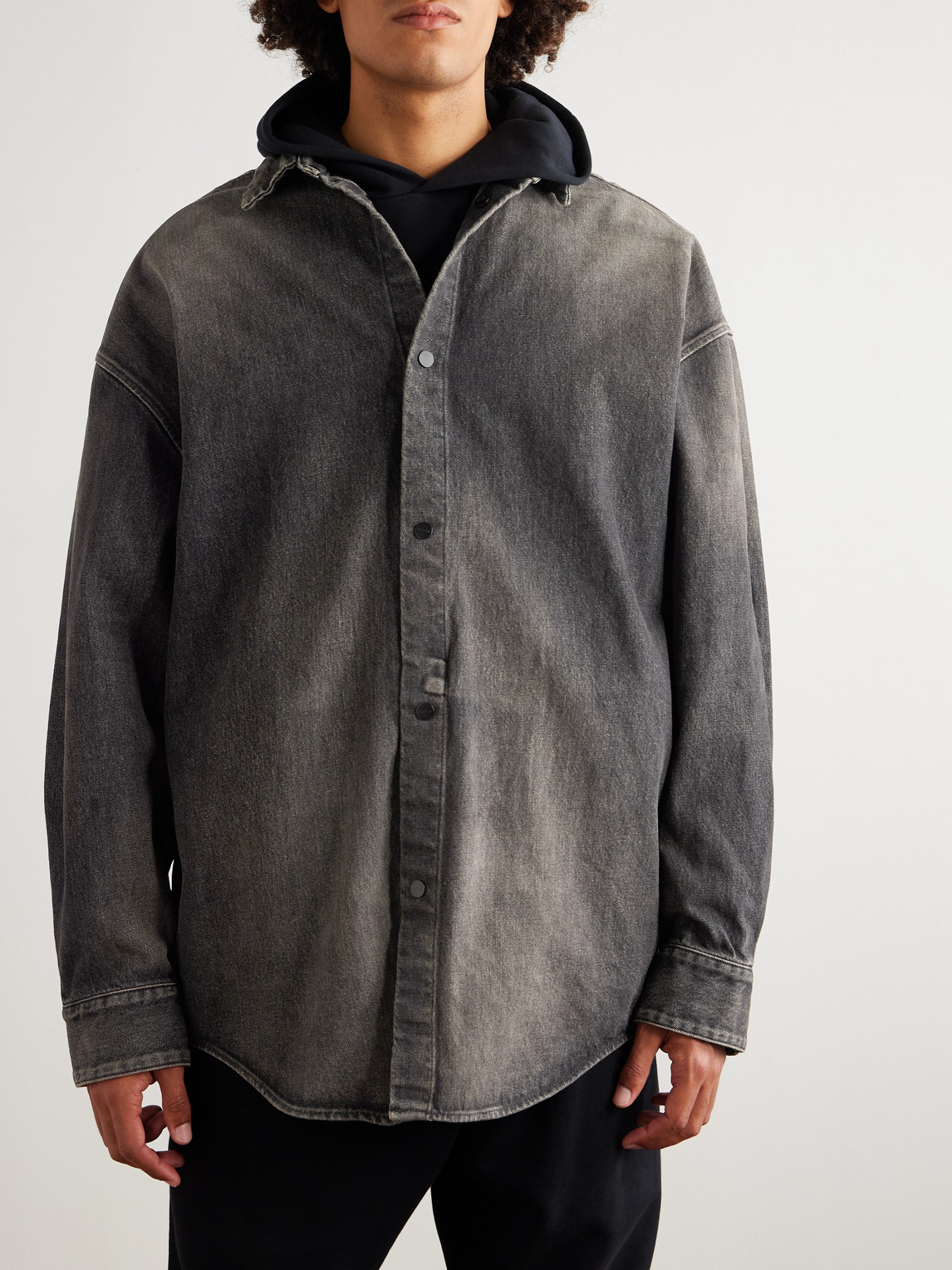 Fear Of God Men Snap Front Denim Overshirt In Black