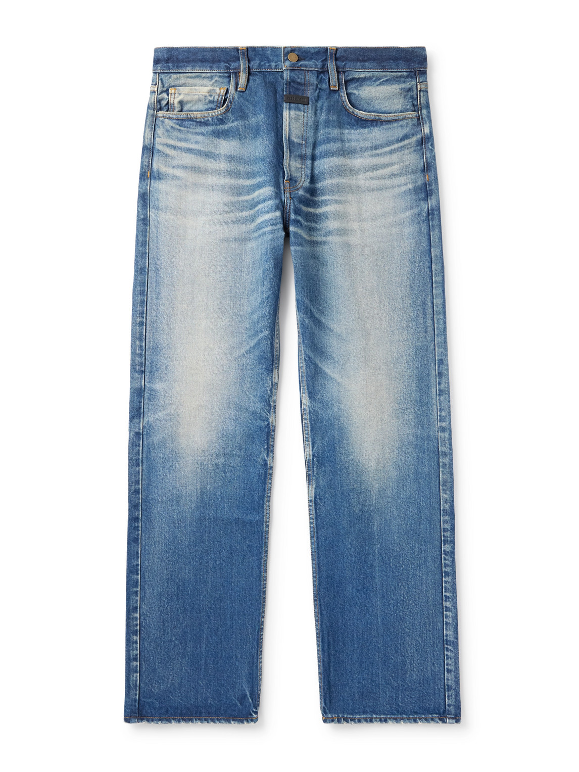 Fear Of God Straight-leg Logo-appliquéd Jeans In Blue