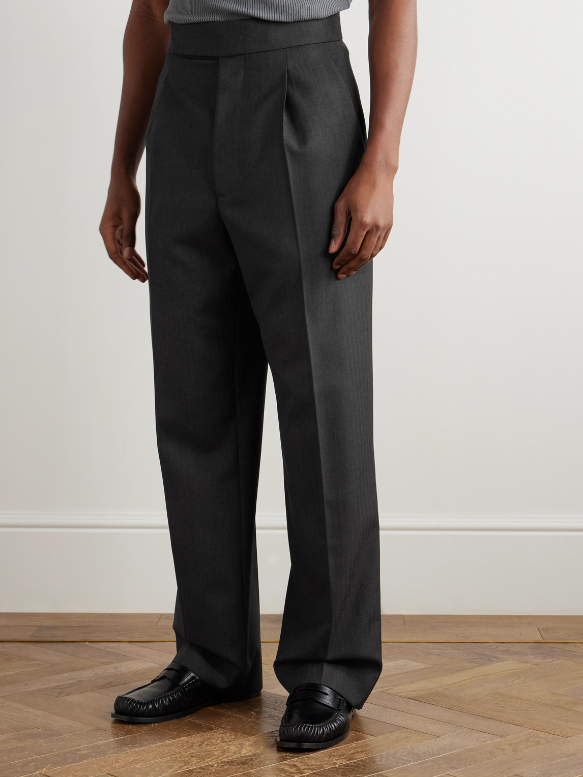 Fear Of God Straight-leg Pleated Virgin Wool-herringbone Suit Trousers In Black