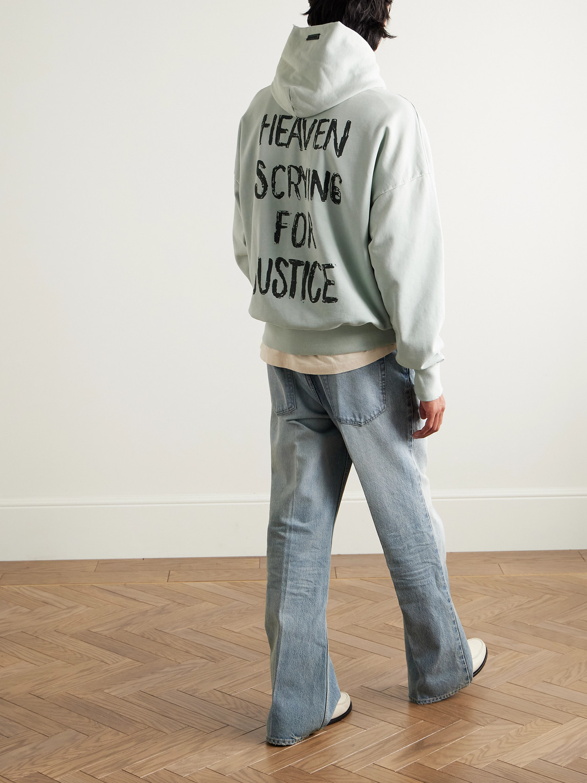 Fear Of God Heaven Distressed Logo-print Cotton-jersey Hoodie In Gray
