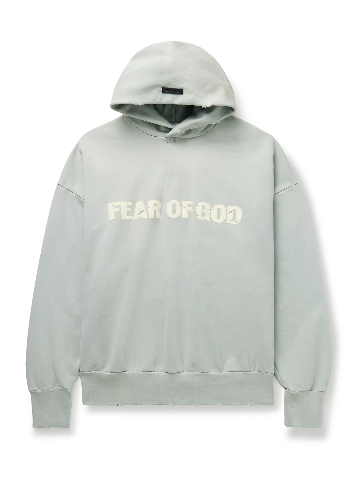 Fear Of God Heaven Distressed Logo-print Cotton-jersey Hoodie In Gray