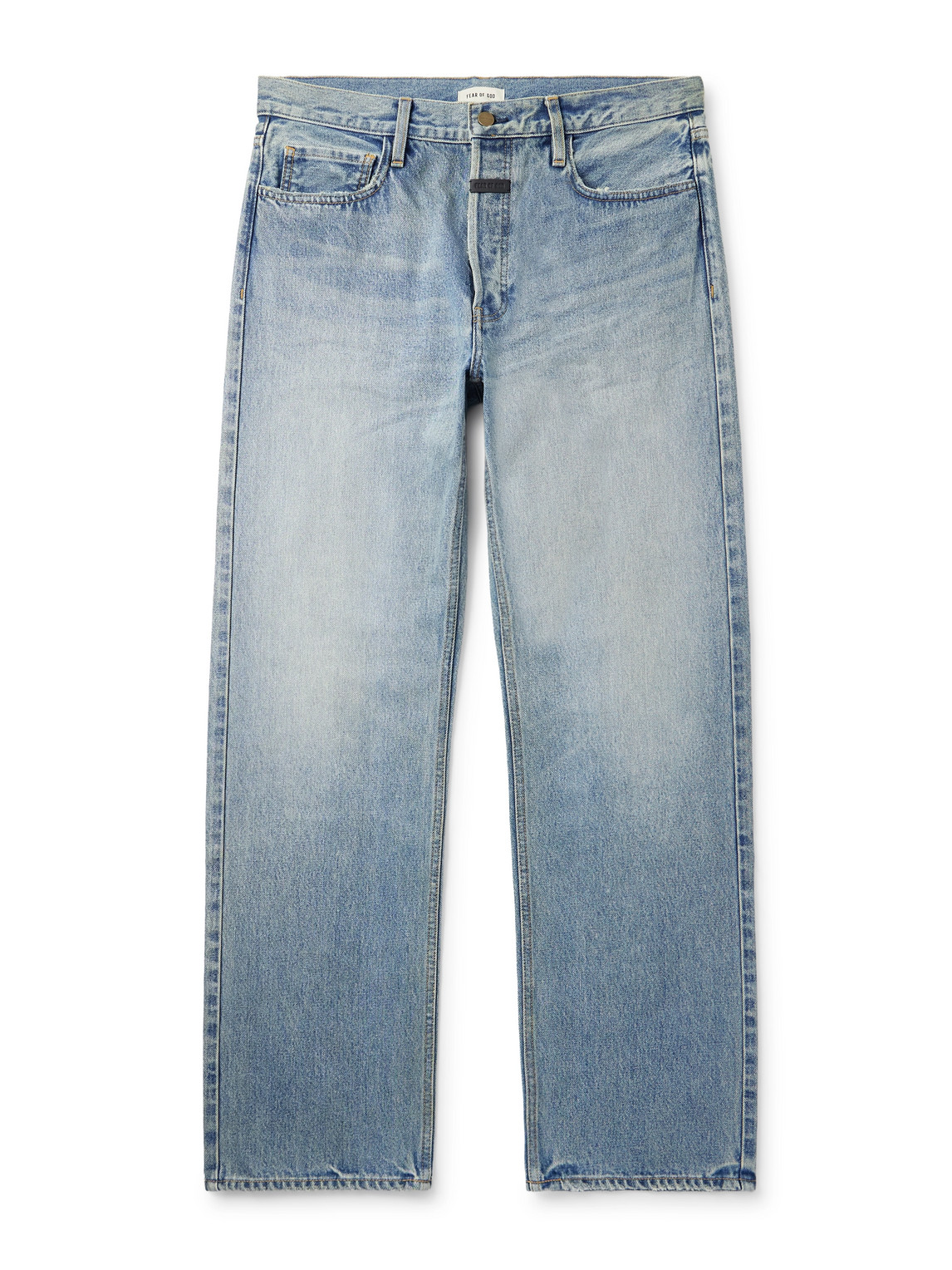 Fear Of God Straight-leg Logo-appliquéd Jeans In Blue