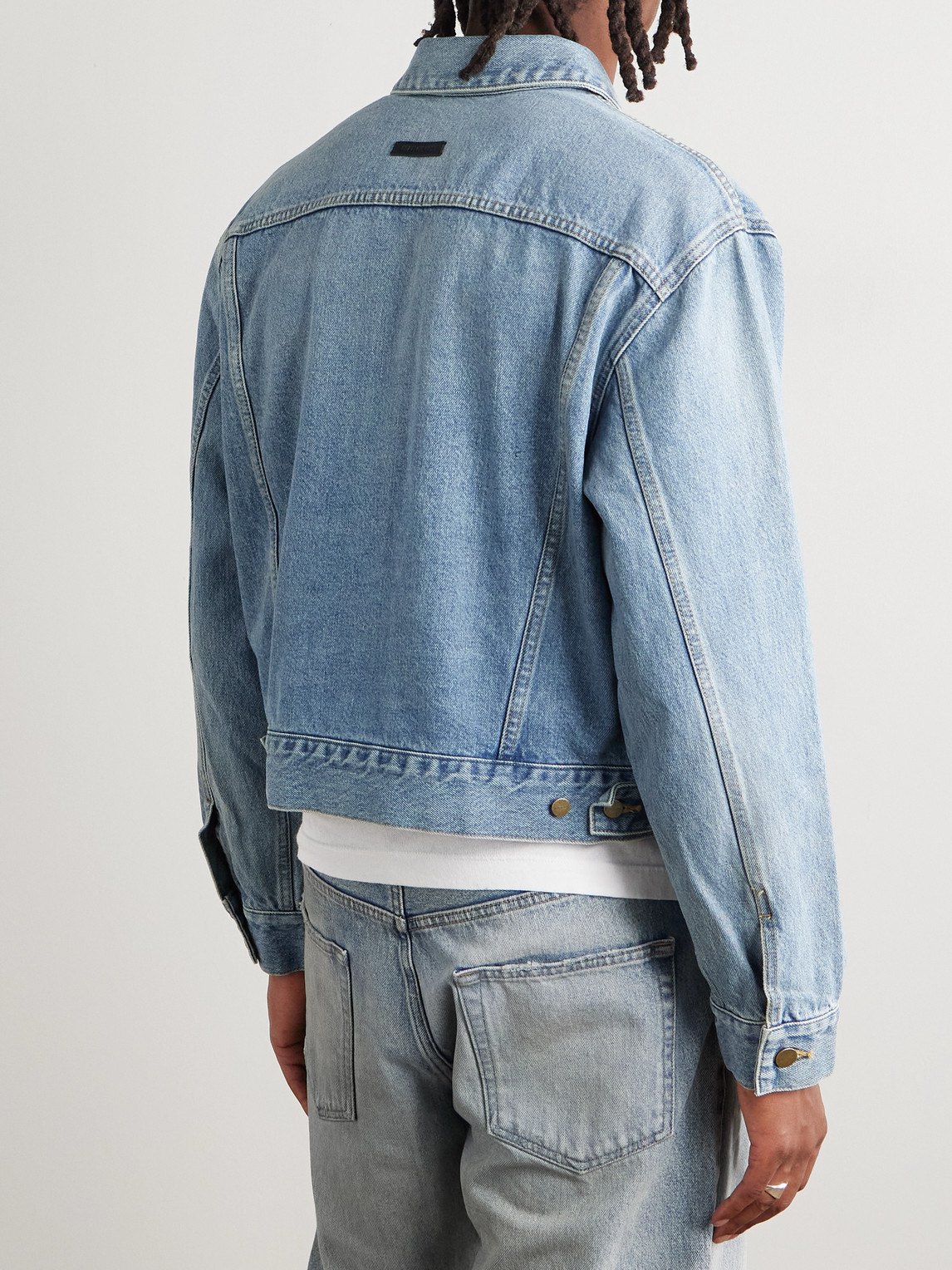 Fear Of God Light Indigo Blue Cotton Trucker Jacket With Overwashed Effect In Blue