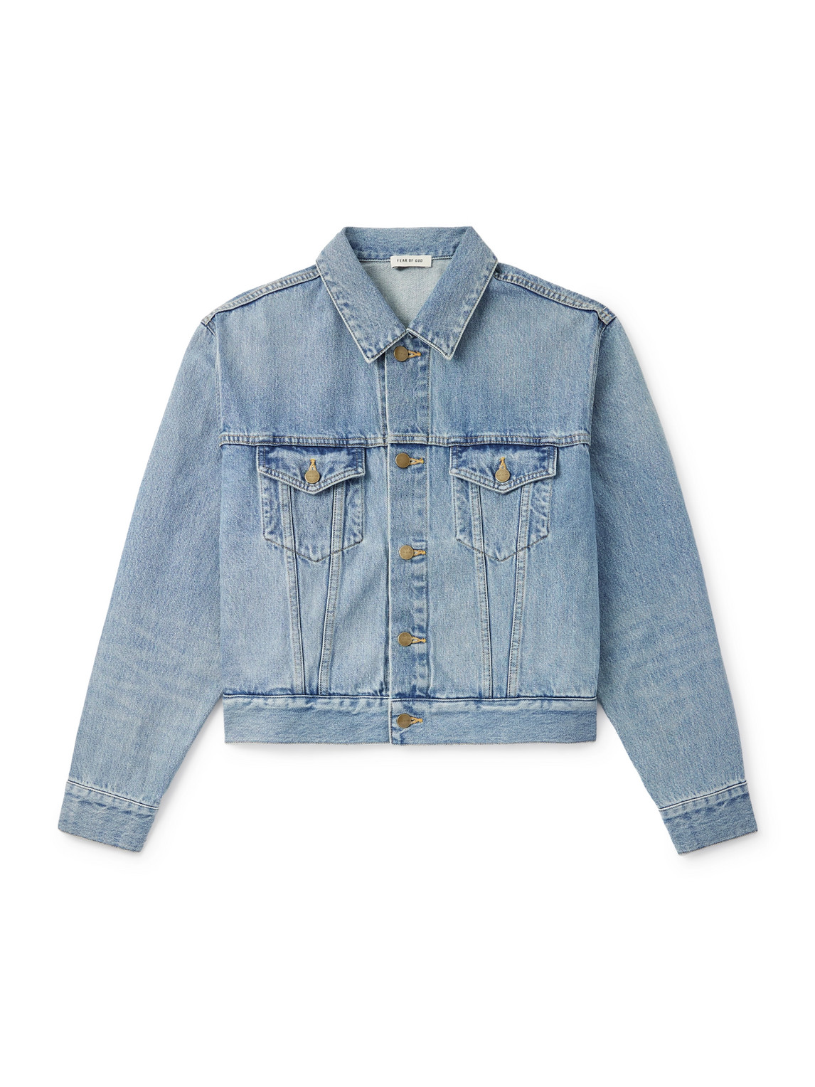 Fear Of God Light Indigo Blue Cotton Trucker Jacket With Overwashed Effect In Blue