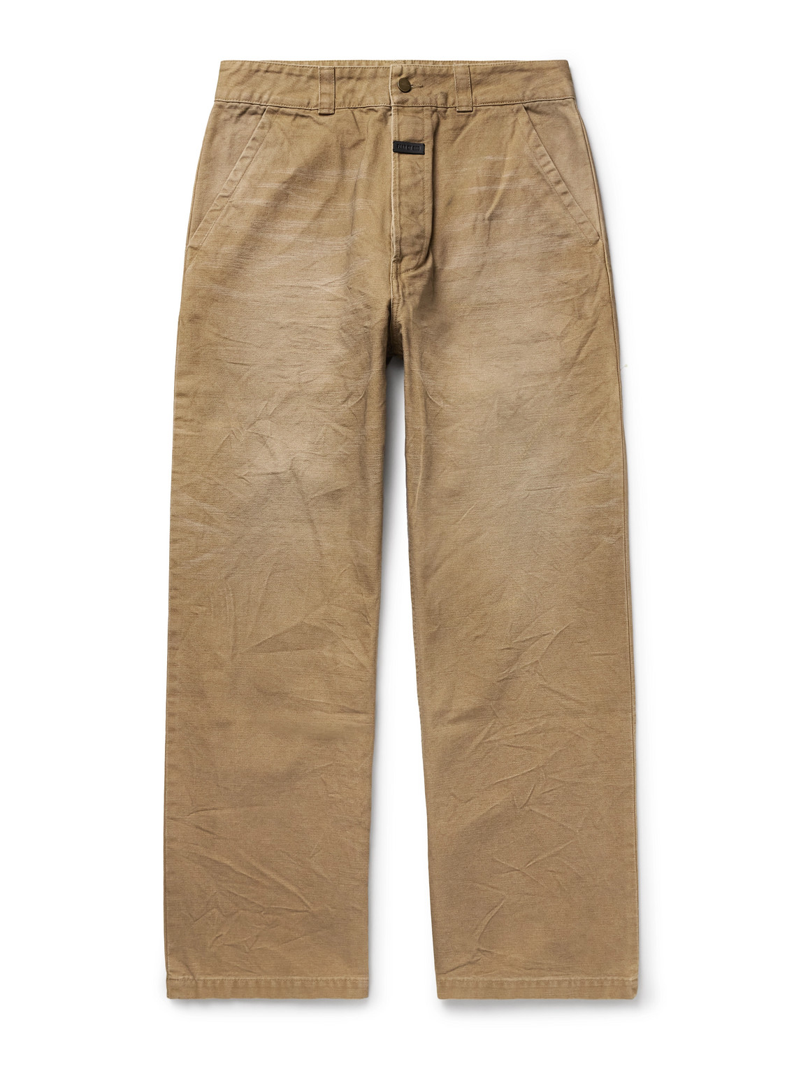 Fear Of God Utility Straight-leg Distressed Cotton-canvas Trousers In Orange