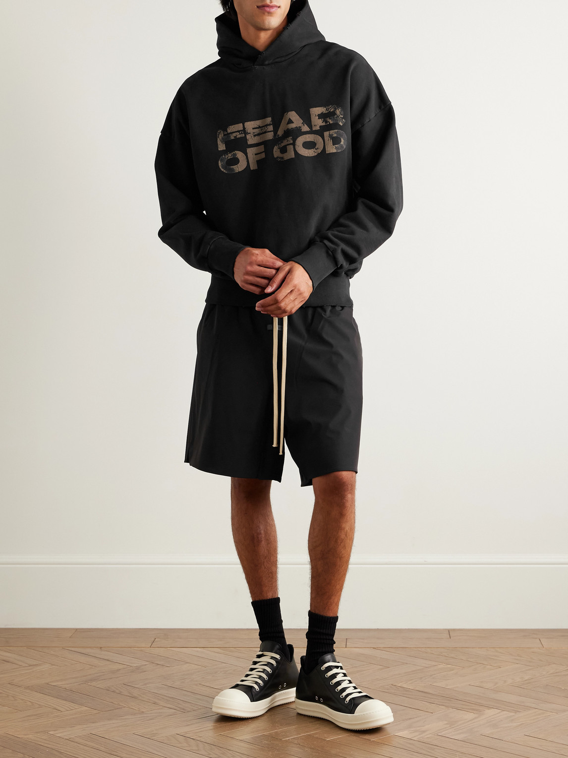Fear Of God Logo-print Cotton-jersey Hoodie In Black