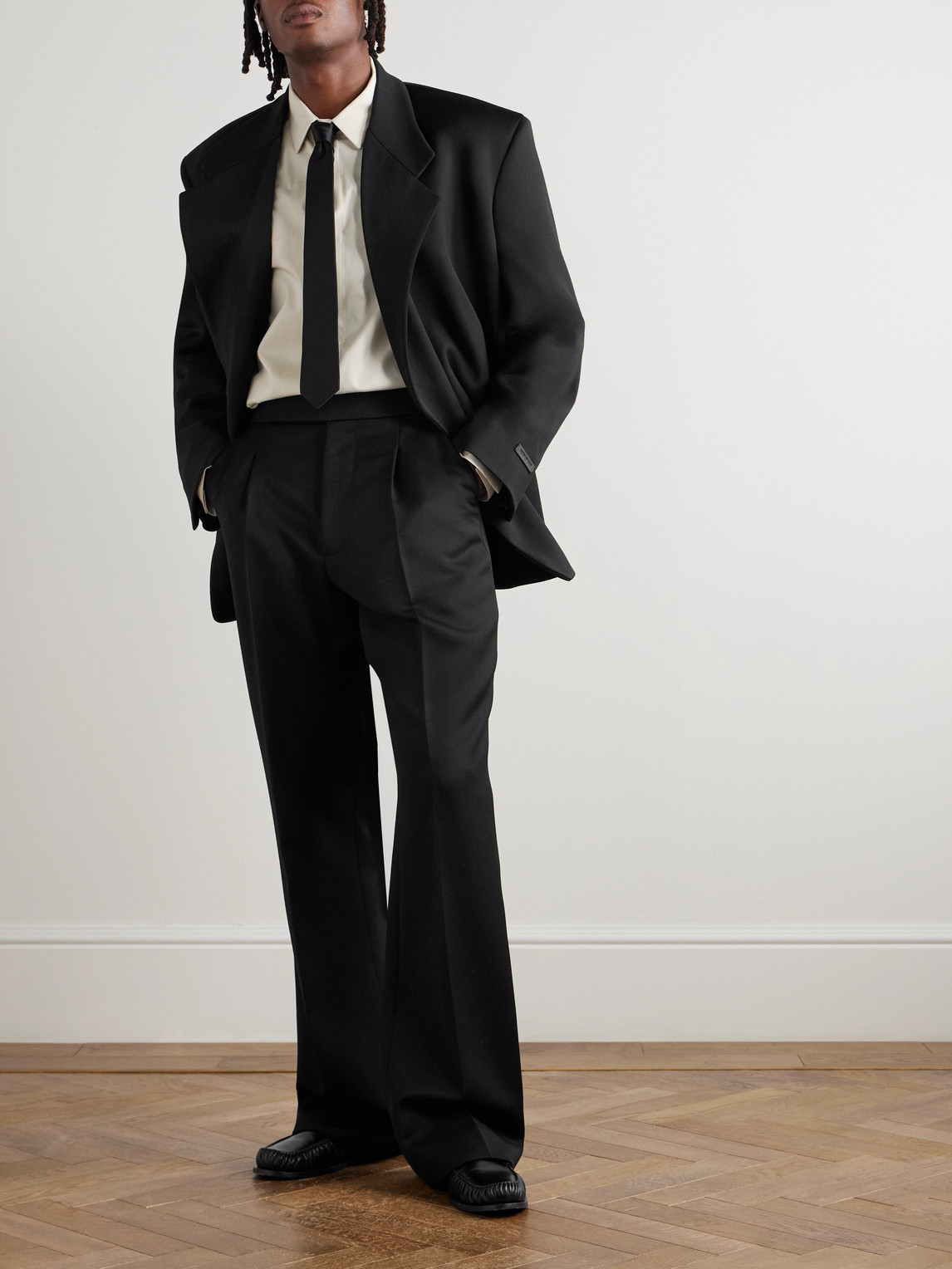 Fear Of God Straight-leg Pleated Wool Trousers In Black