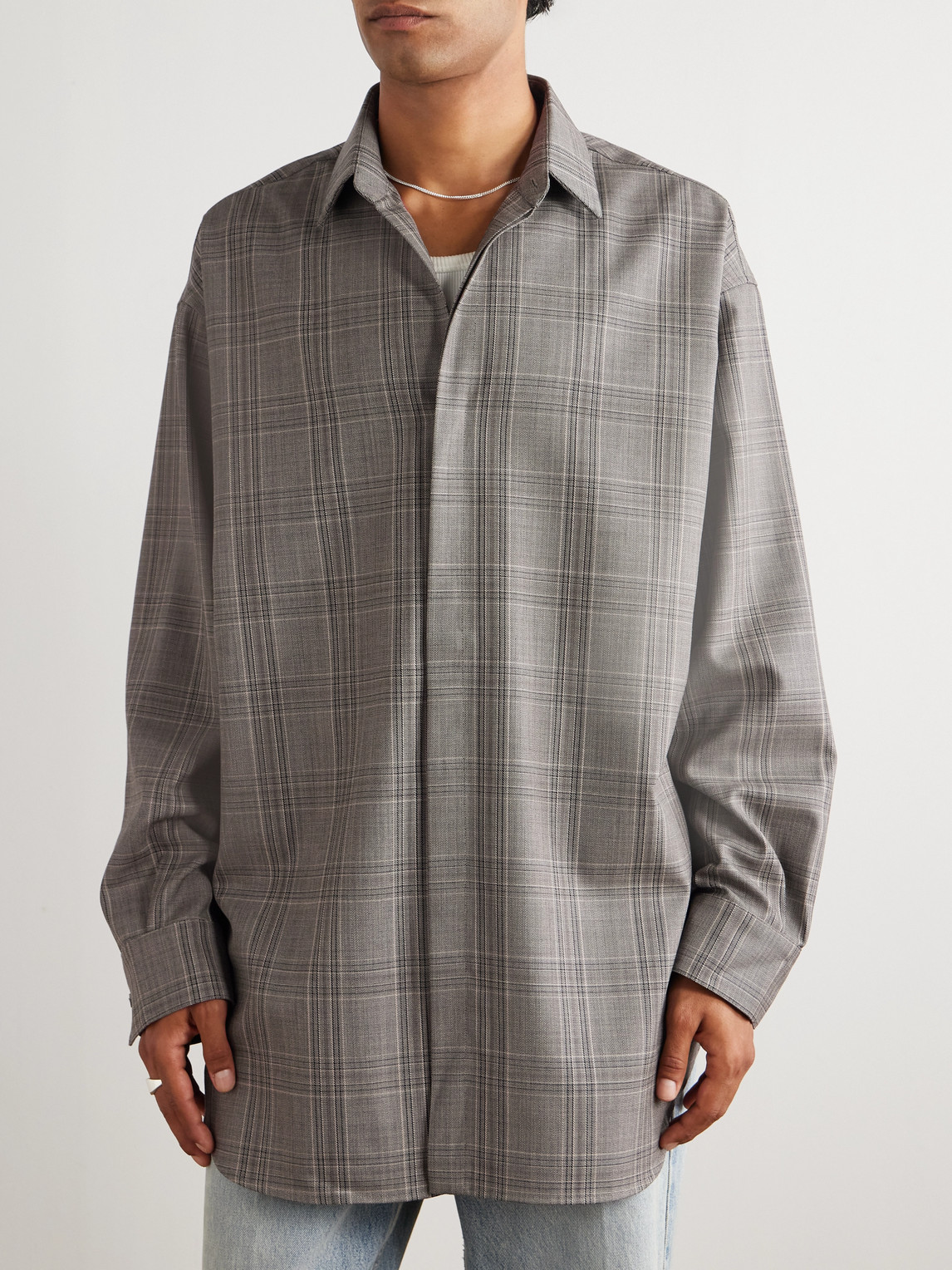 Fear Of God Oversized Checked Wool Shirt In Gray