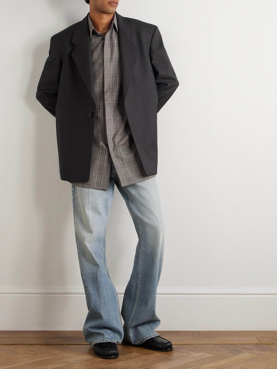 Fear Of God Oversized Checked Wool Shirt In Gray