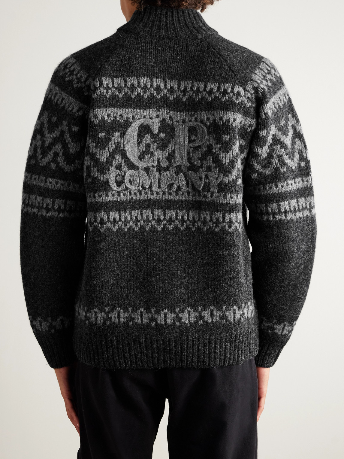 C.p. Company Graphic Patterned Wool Cardigan With High Collar In Black