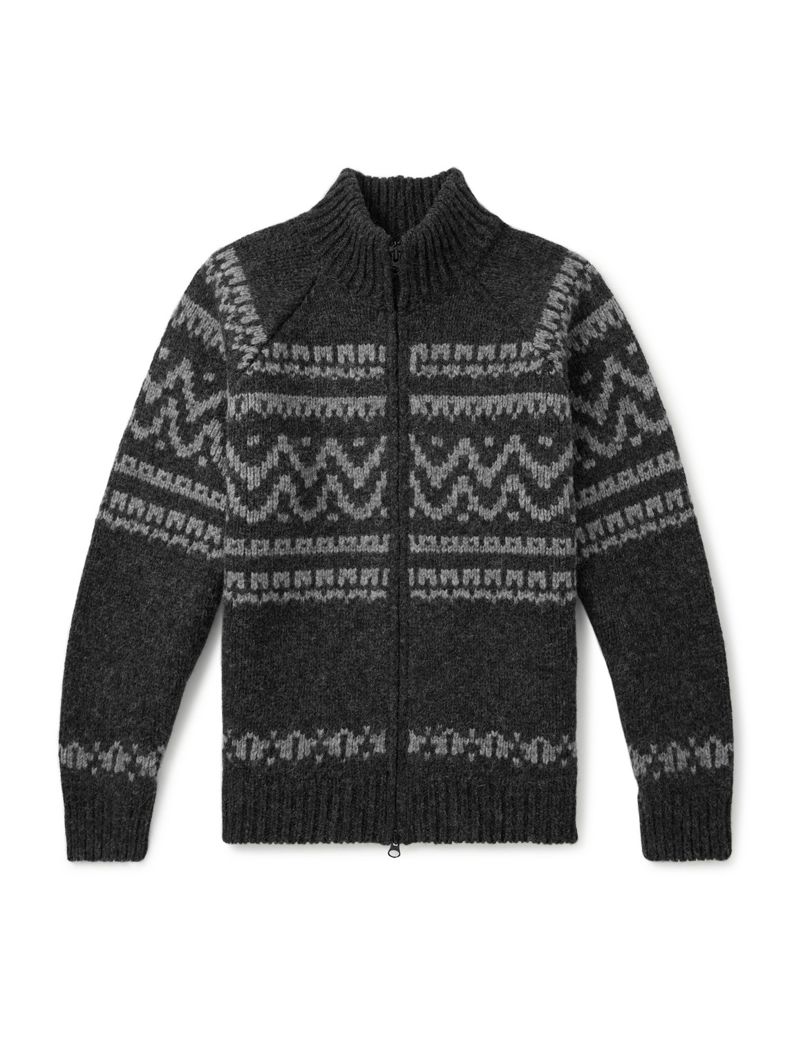 C.p. Company Graphic Patterned Wool Cardigan With High Collar In Black