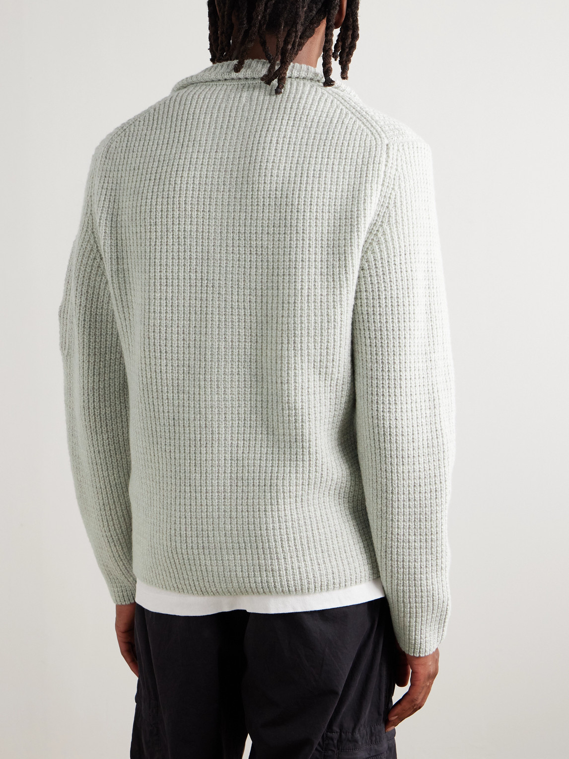 C.p. Company Logo-appliquéd Waffle-knit Wool-blend Zip-up Sweatshirt In Gray