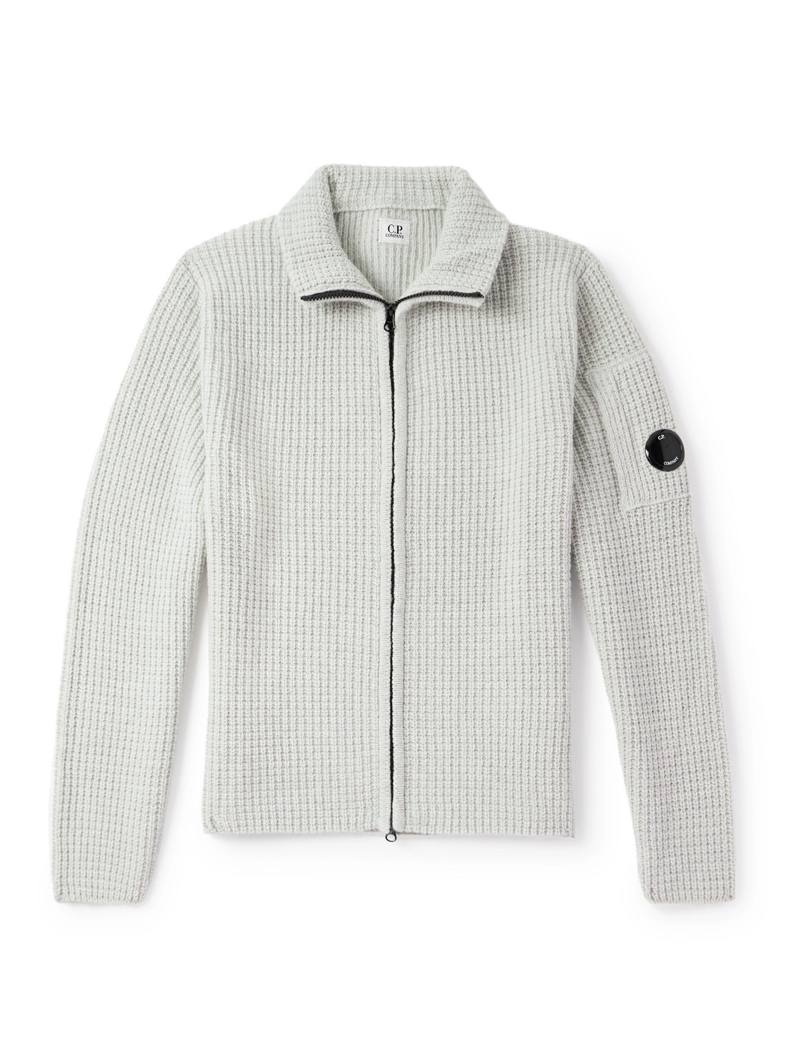 C.p. Company Logo-appliquéd Waffle-knit Wool-blend Zip-up Sweatshirt In Gray