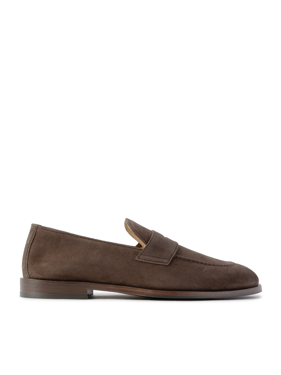 Brunello Cucinelli Flex Suede Penny Loafers In Brown