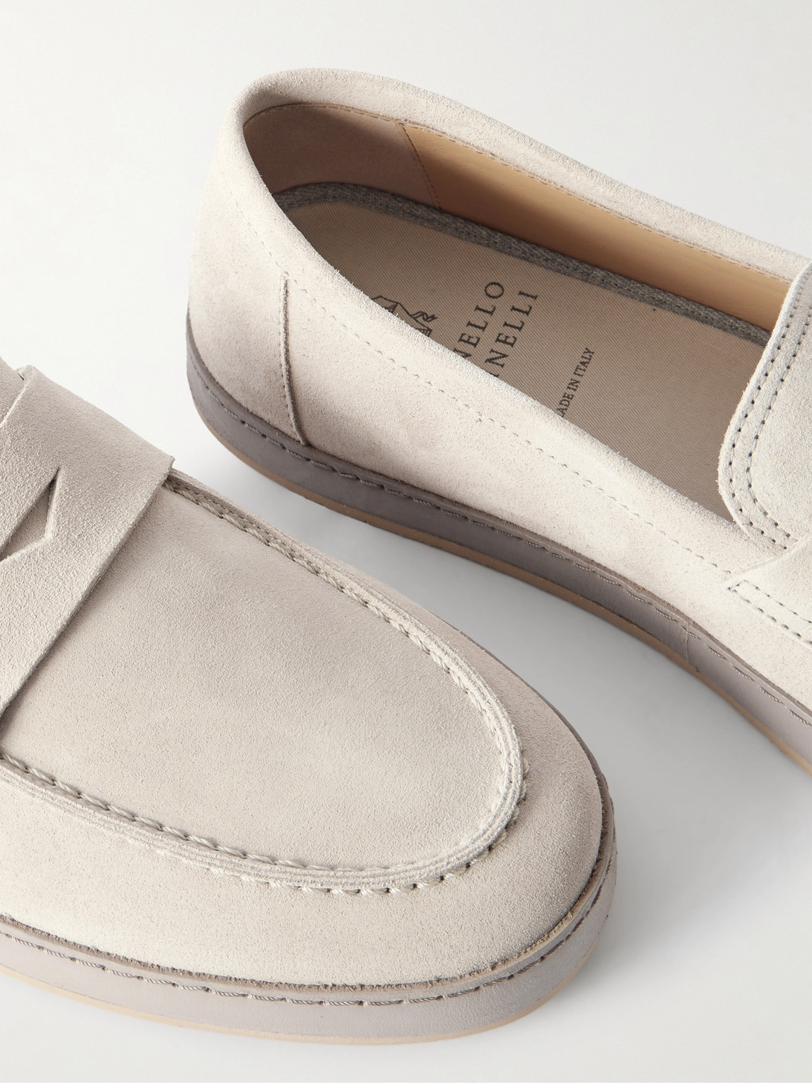 Brunello Cucinelli Washed-suede Penny Loafers