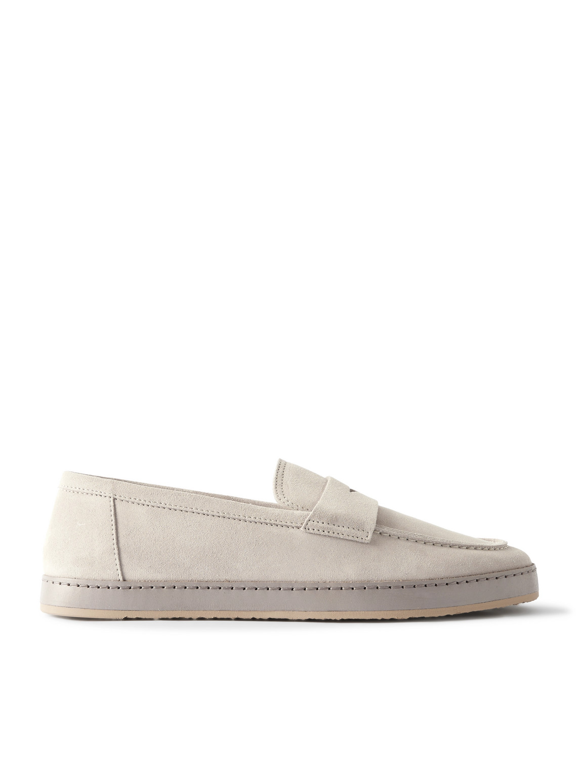 Brunello Cucinelli Washed-suede Penny Loafers In Neutral