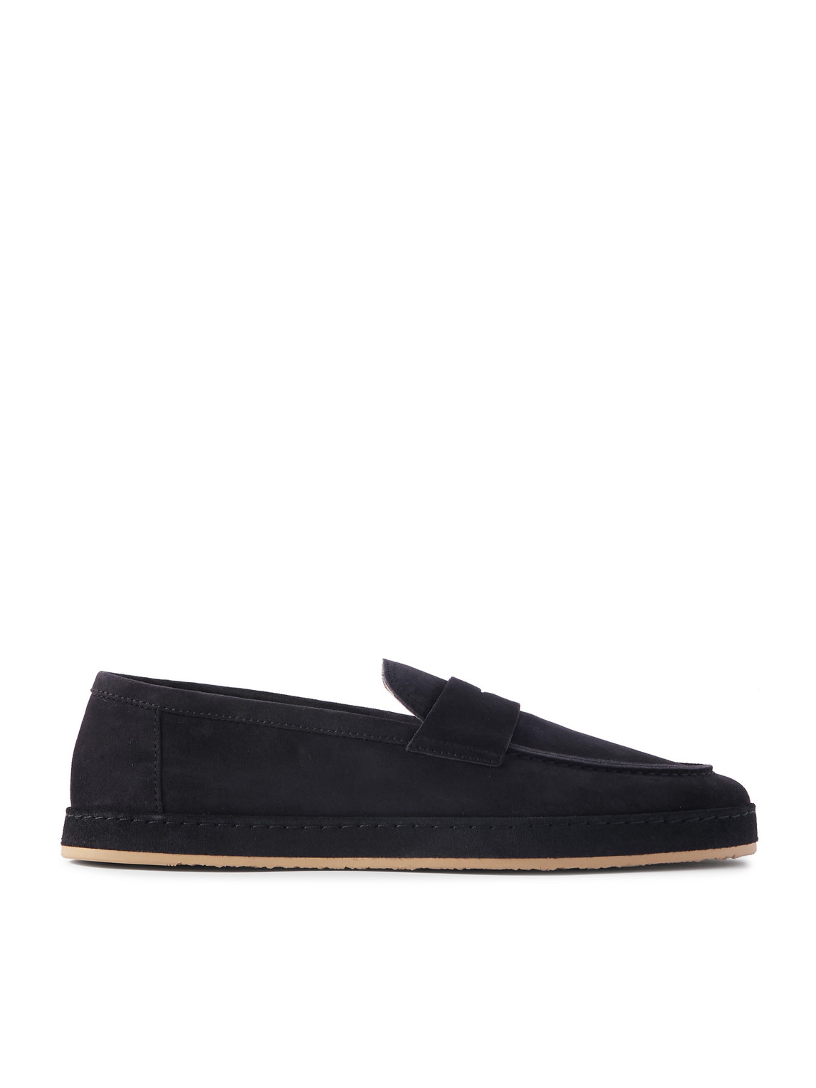 Brunello Cucinelli Washed-suede Penny Loafers In Blue