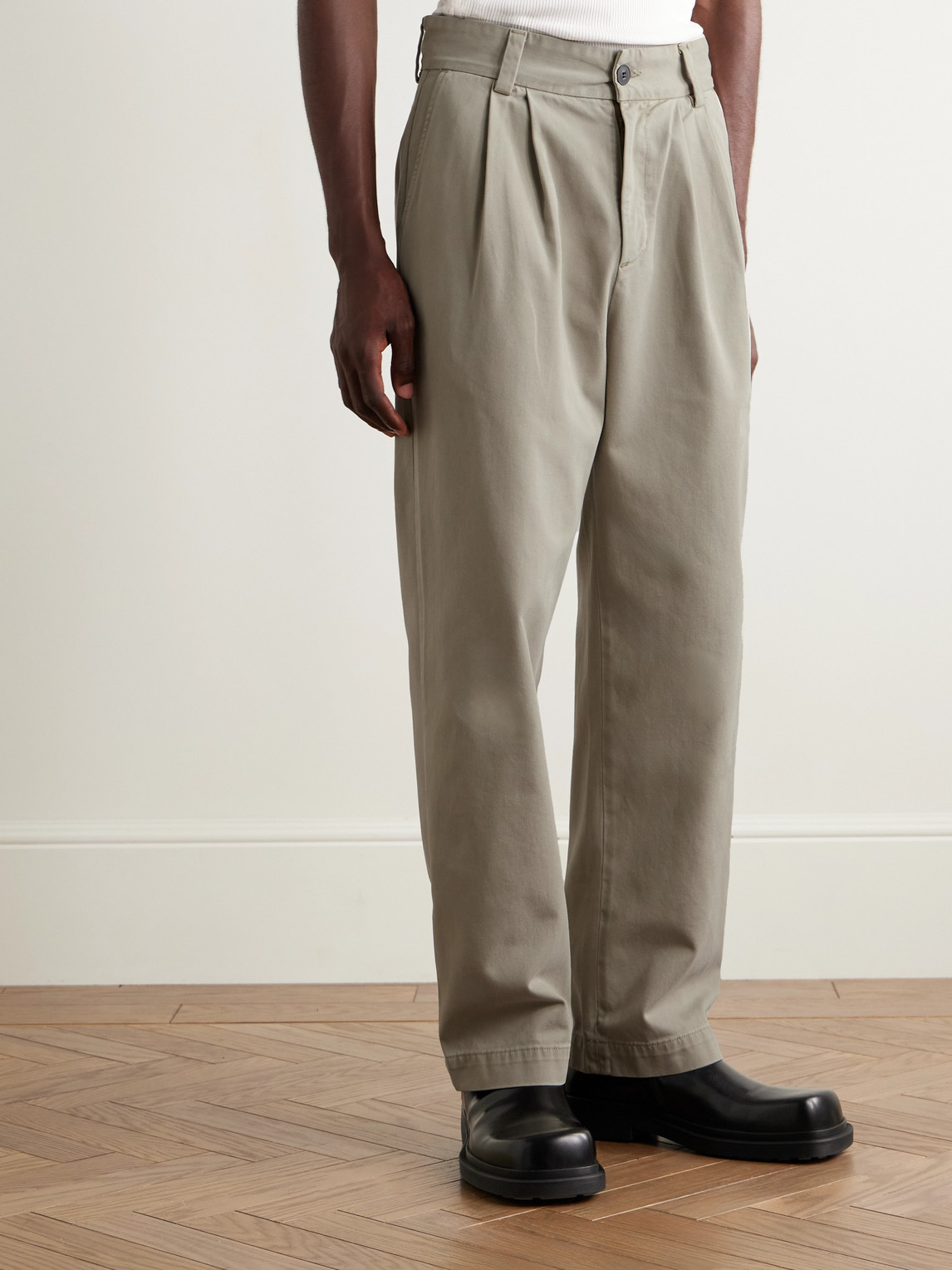Agolde Slater Straight-leg Pleated Cotton-twill Trousers In Gray