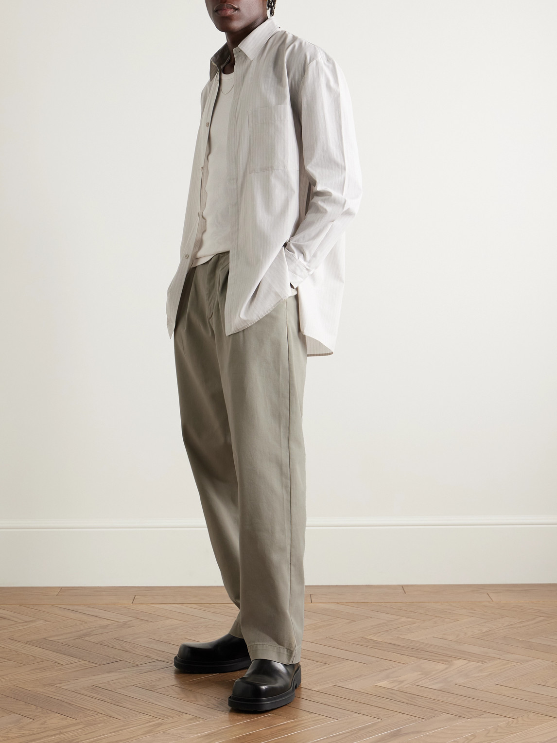 Agolde Slater Straight-leg Pleated Cotton-twill Trousers In Gray