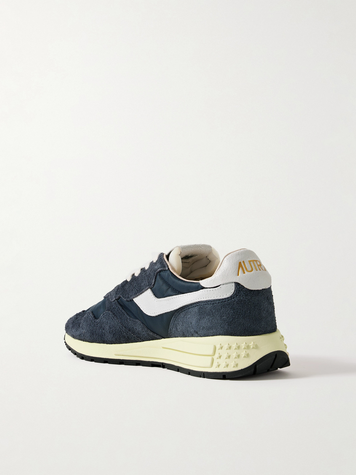 Autry Reelwind Low Cracked-leather Trimmed Suede And Shell Sneakers In Black