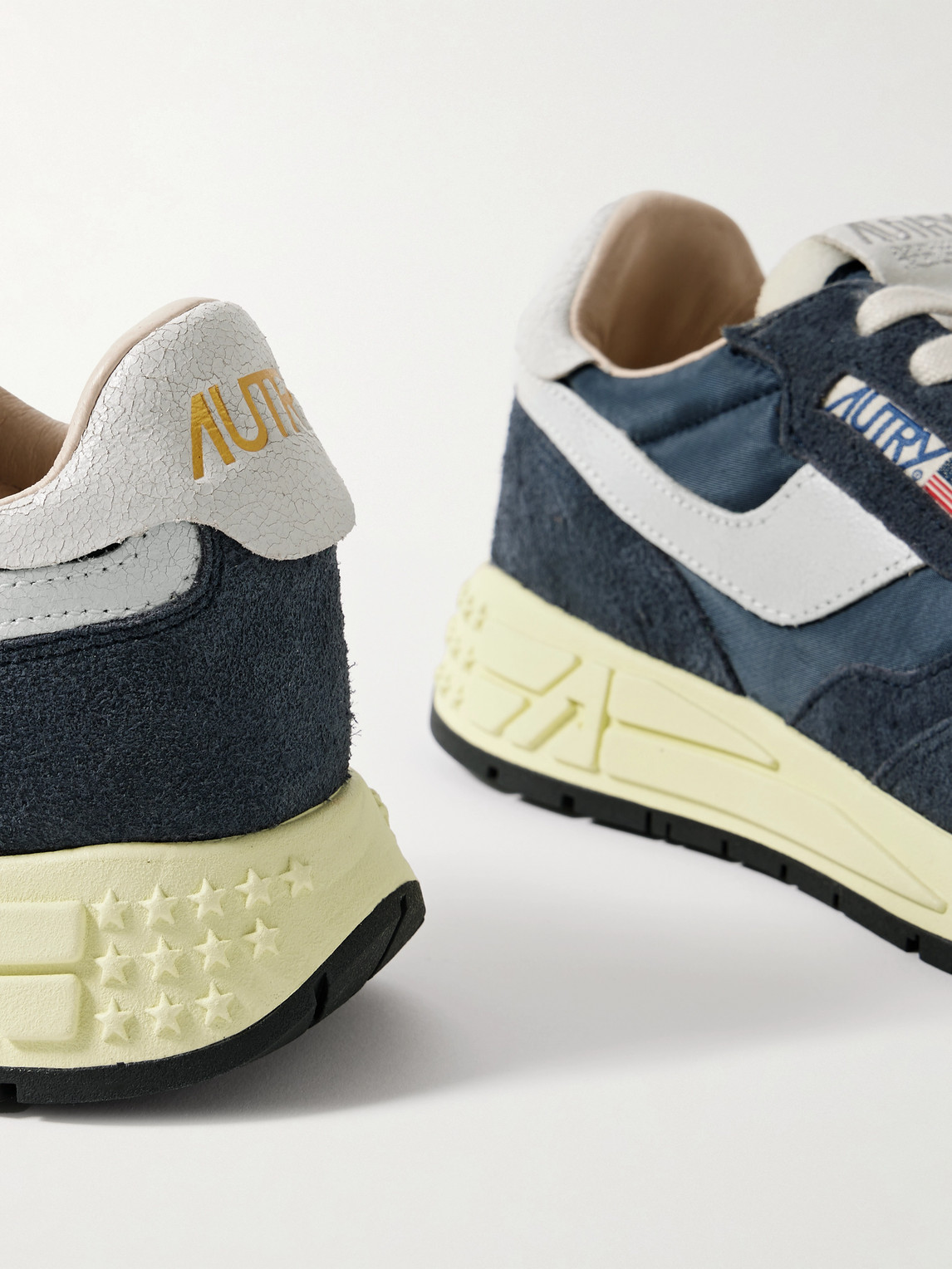 Autry Reelwind Low Cracked-leather Trimmed Suede And Shell Sneakers In Black