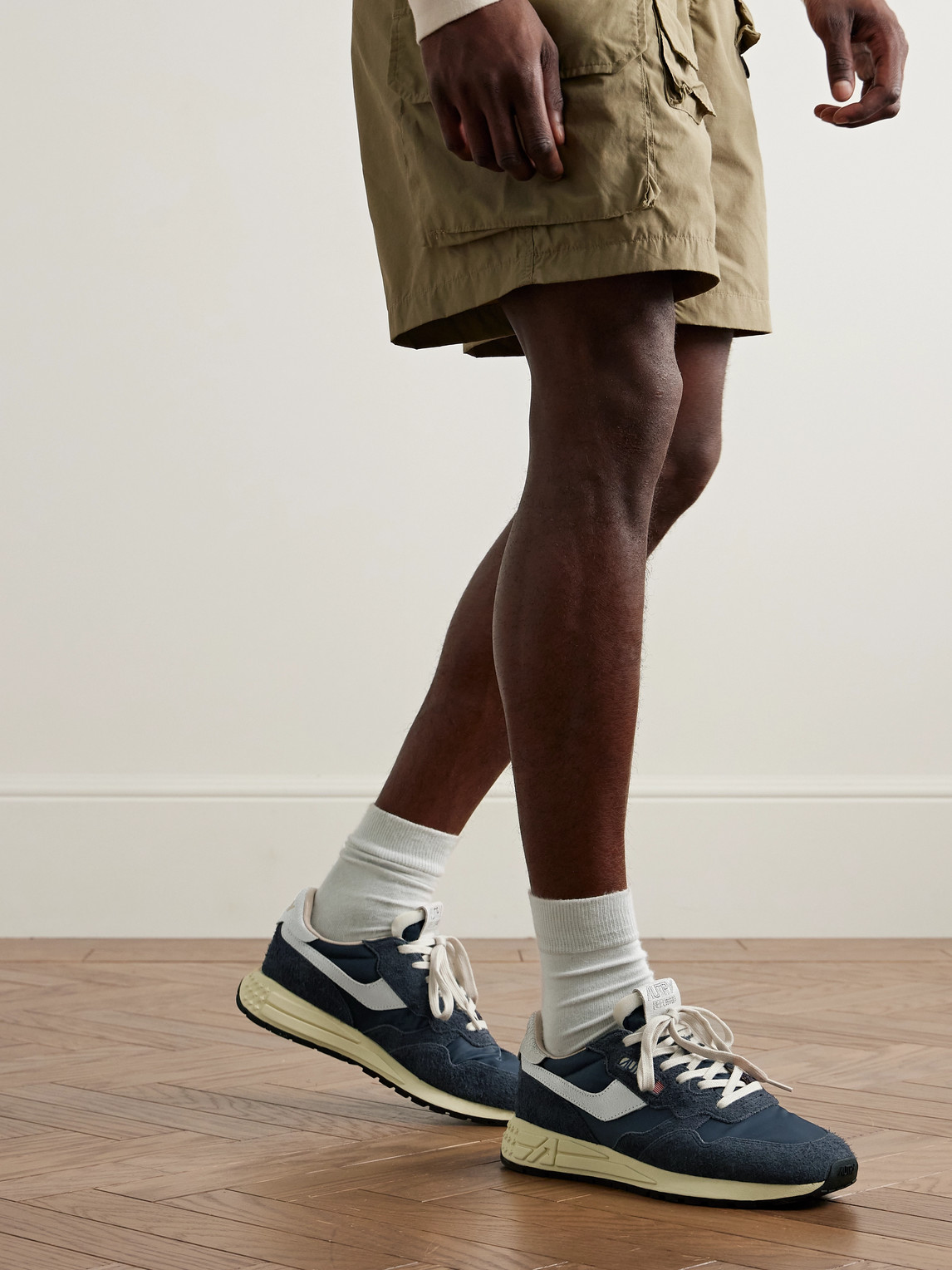 Autry Reelwind Low Cracked-leather Trimmed Suede And Shell Sneakers In Black