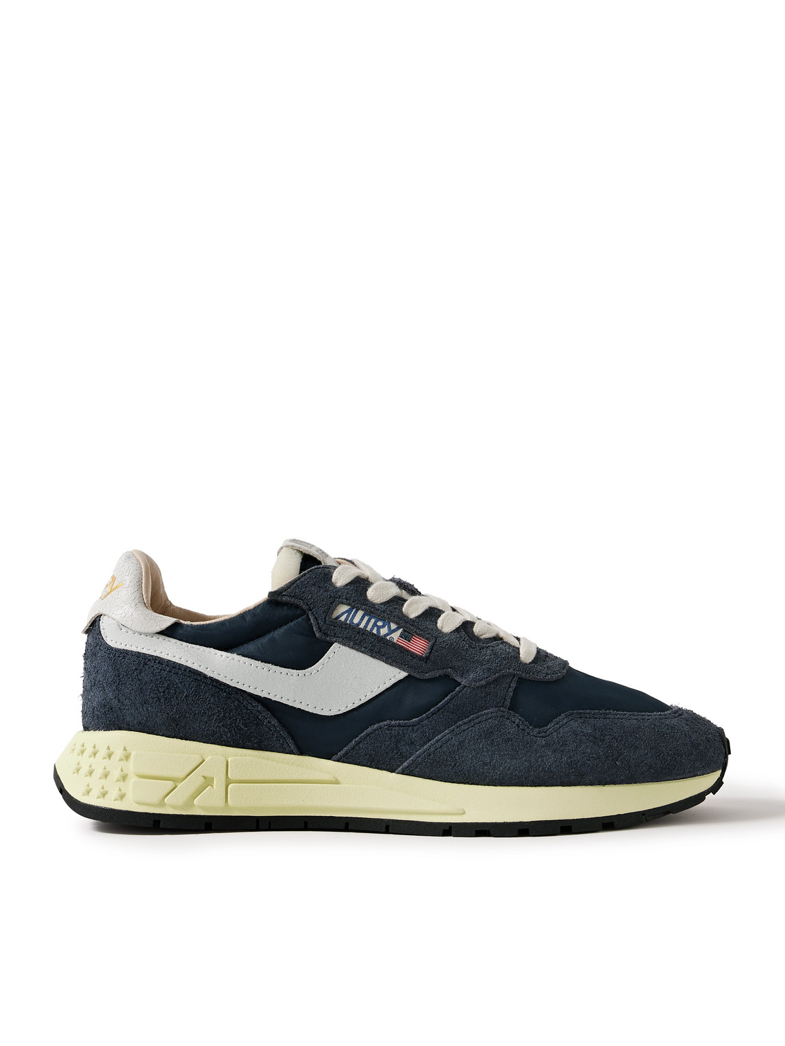 Autry Reelwind Low Cracked-leather Trimmed Suede And Shell Sneakers In Black