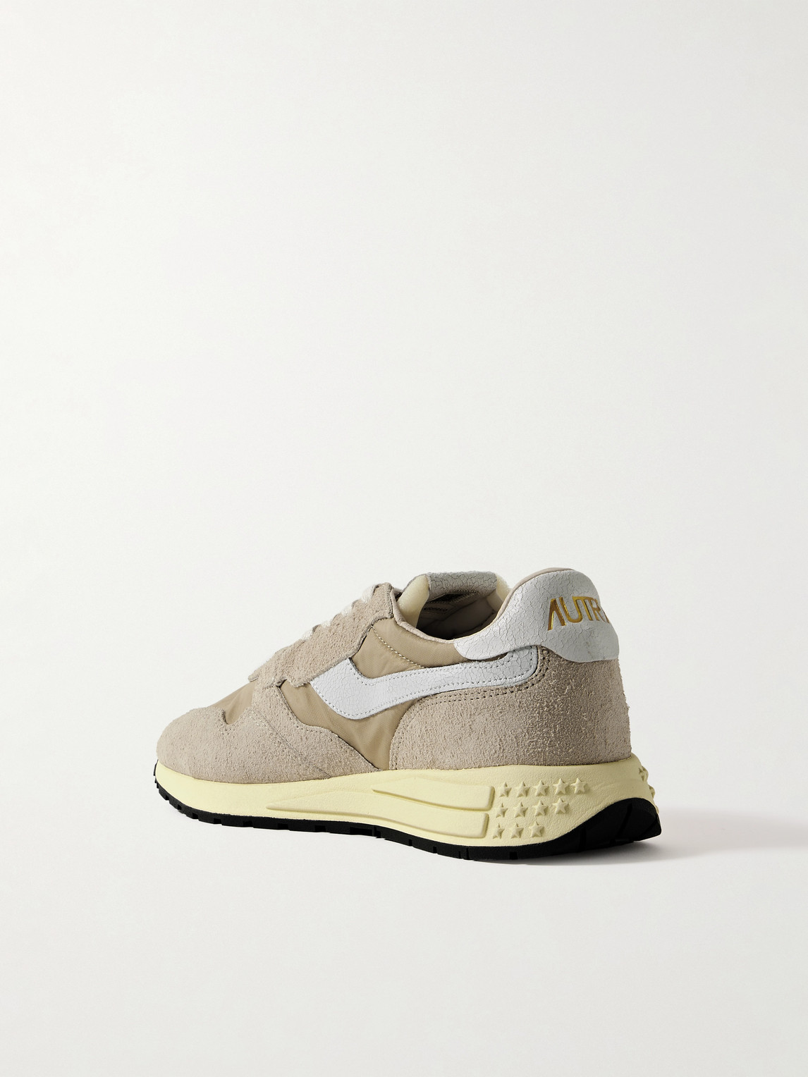 Autry Reelwind Low Cracked-leather Trimmed Suede And Shell Sneakers In Brown