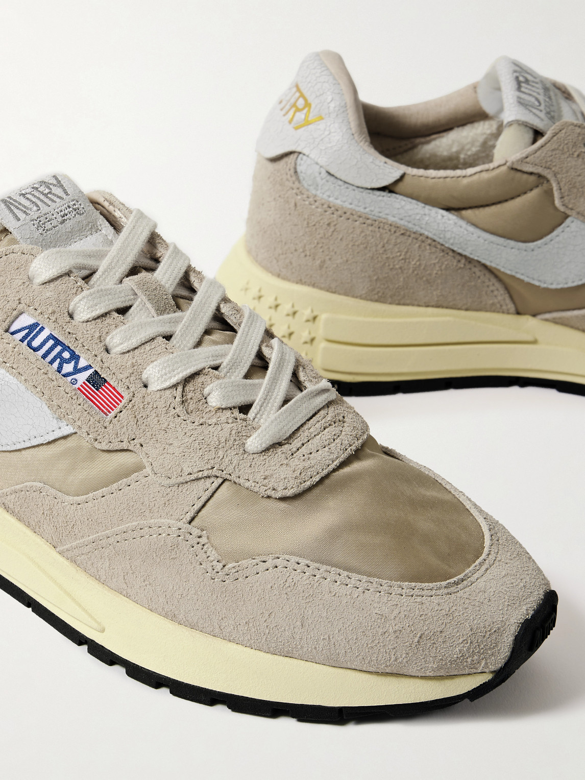 Autry Reelwind Low Cracked-leather Trimmed Suede And Shell Sneakers In Brown